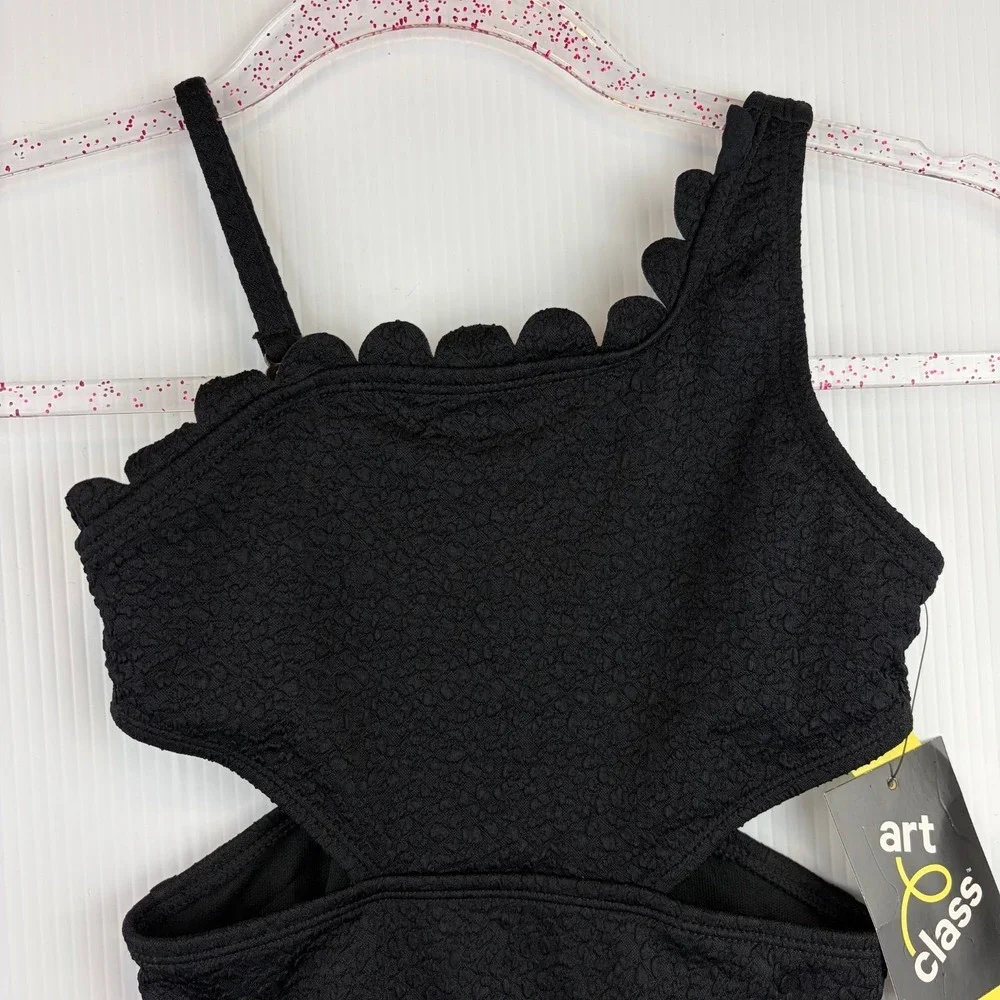 Art Class Girls XS 4/5 Black Swimsuit Scalloped Cutout One Piece Boho Chic Retro